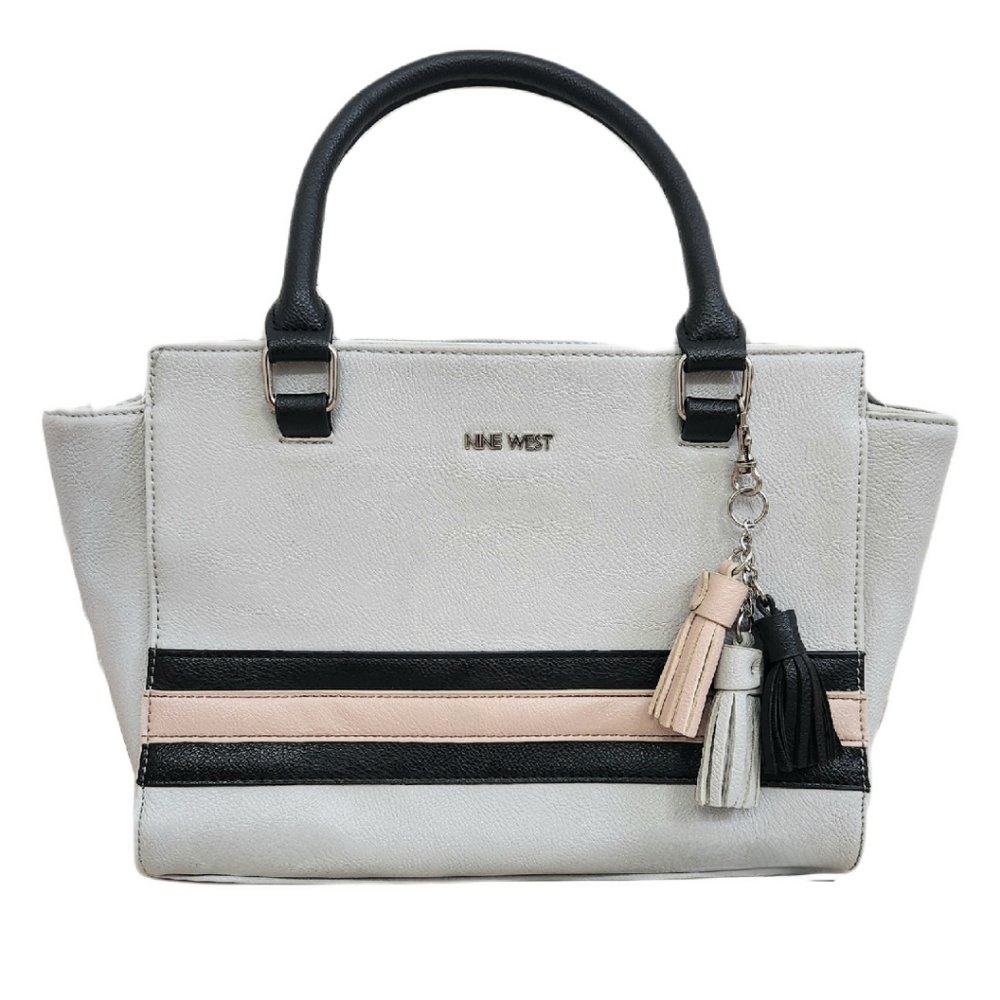 Nine West Come Aboard Satchel, Colors: Light Gray/Black/Blush Pink